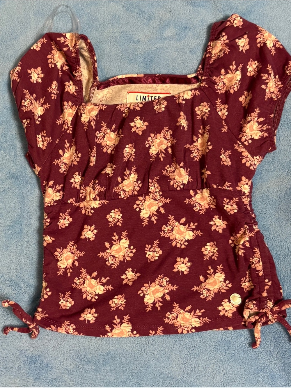 Limited Too Burgundy Floral Square-Neck Top
